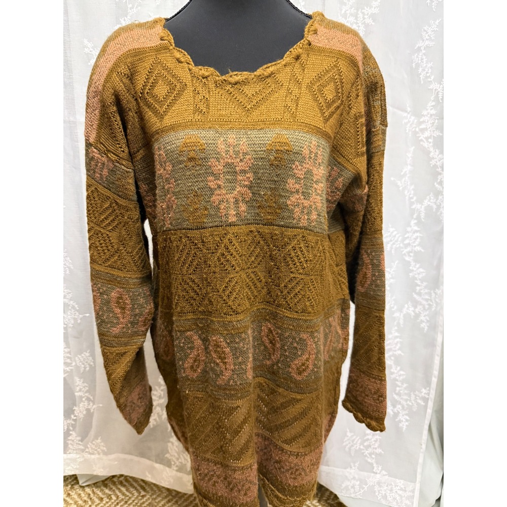 Vintage Oversized Boho Knit Sweater Paisley Pointelle Scalloped 90s Indie Fairy